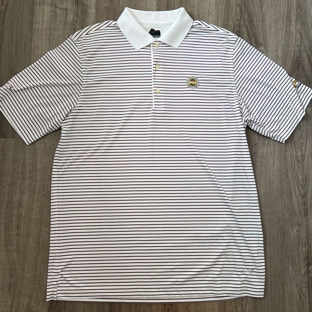 Greg Norman Polo Shirt Mens L Striped PGA Shark Golf Casual Short Sleeve ML75